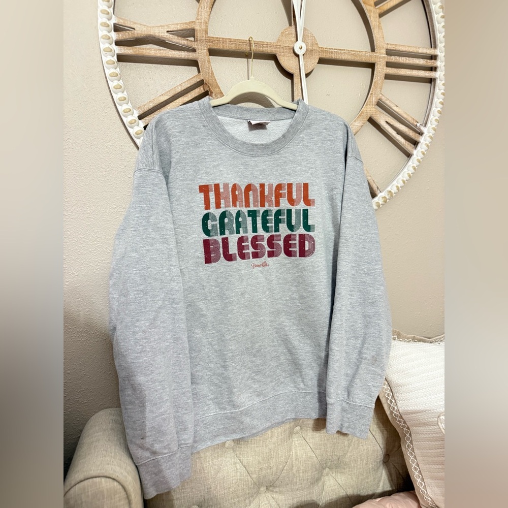 Gray Thankful Grateful Blessed Sweater